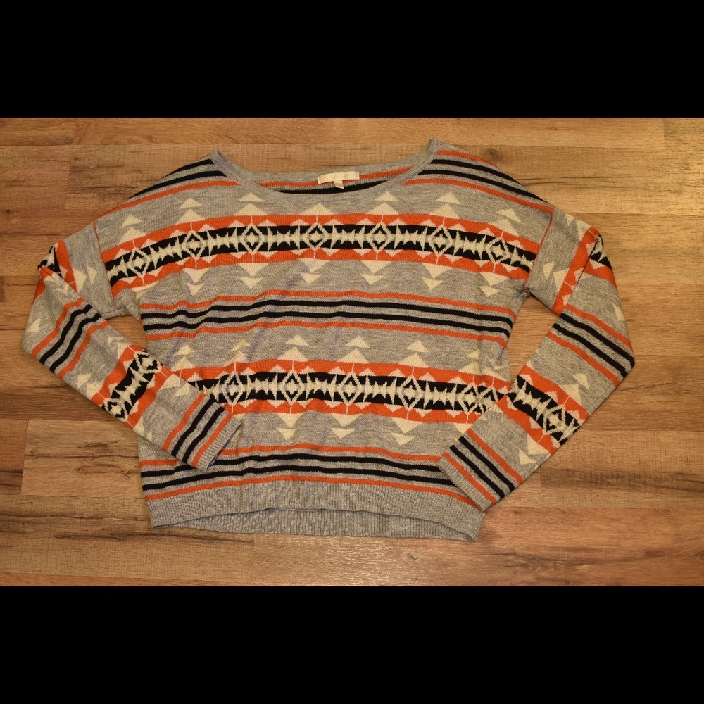 Under Skies | Grey & Orange Tribal Print Sweater